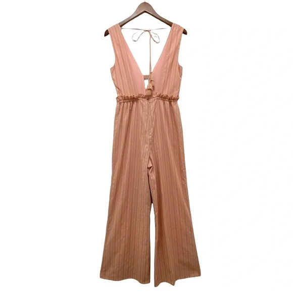 Tularosa Essie Jumpsuit Open Back Linen Cotton Blend Blush Pink Flared Size S - Picture 5 of 11